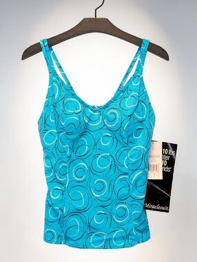 Miraclesuit Tankini Top Surf Blue Slimming Tummy Control Underwire Built In Bra
